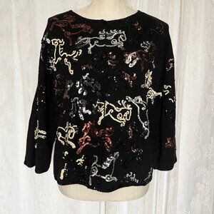 Vintage Michael Simon Women's Cardigan Large Black Sequin Horse Grandmacore